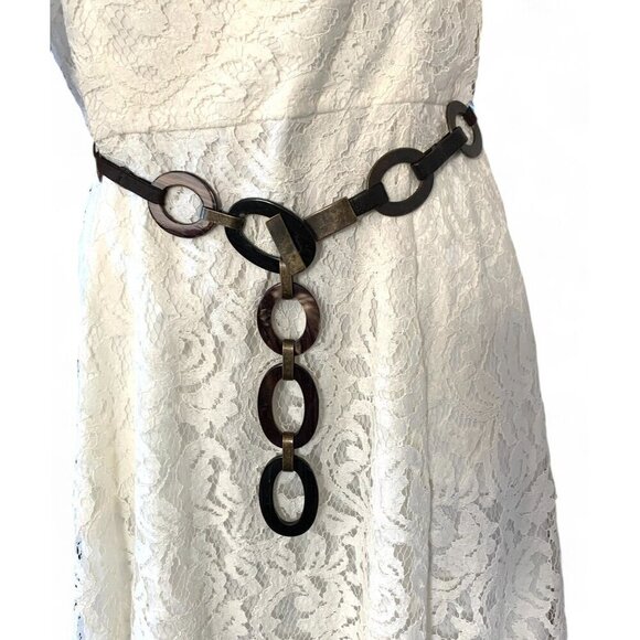 Medieval Style Chain Belt Antiqued Silver Metal Tortoiseshell Enamel Elastic OS - Picture 1 of 9